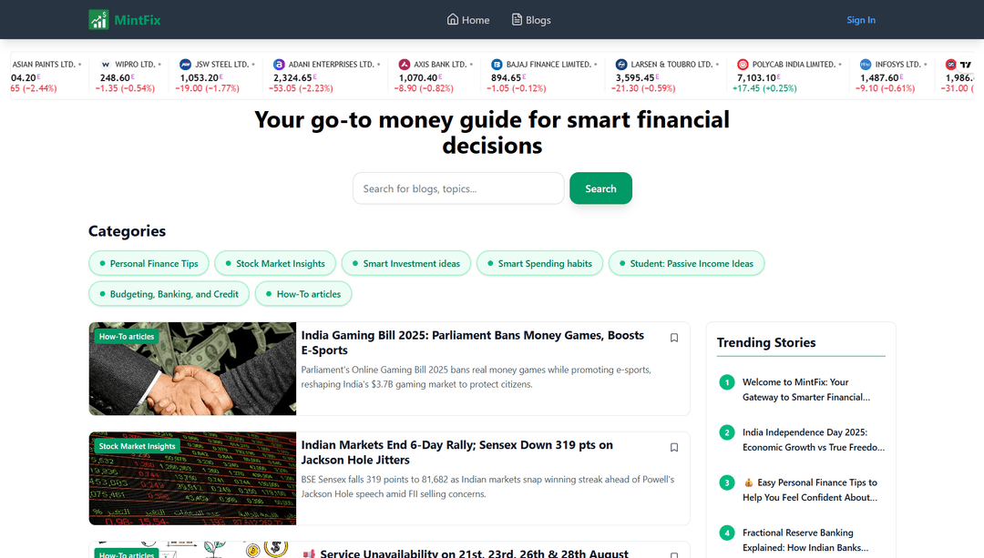 MintFix - Finance Blog Platform